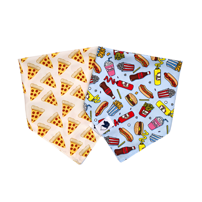 Foodie Hot Dog Pizza Double Sided Dog Bandana