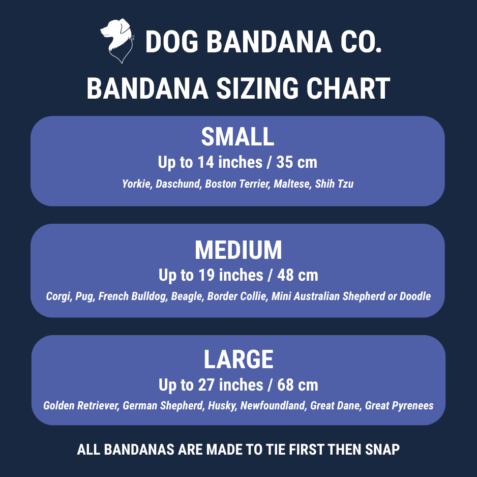 Dog Bandana Co. Tie & Snap Sizing Chart