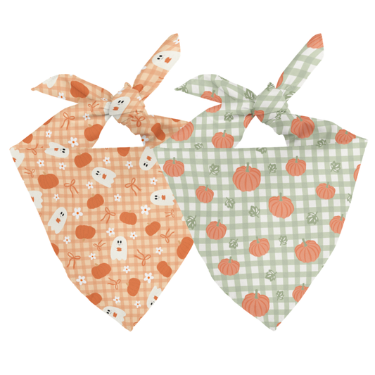 Pumpkin and Ghost Plaid Dog Bandana