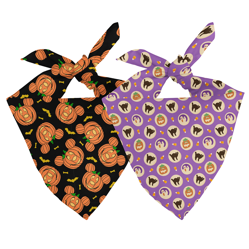 Fall Cookie Reversible Dog Bandana, pumpkin cookie print and pumpkin print on the other side