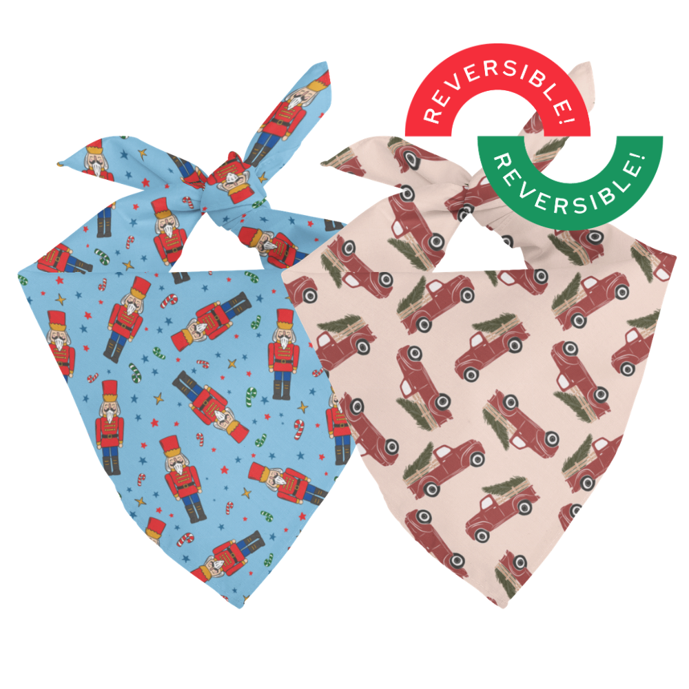 Nutcracker Christmas Print & Red Trucks Holiday Dog Bandana