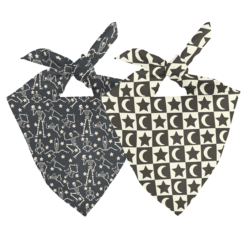 Skeleton Reversible Dog Bandana showing both skeleton print sides
