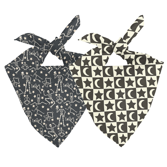 Skeleton Reversible Dog Bandana showing both skeleton print sides