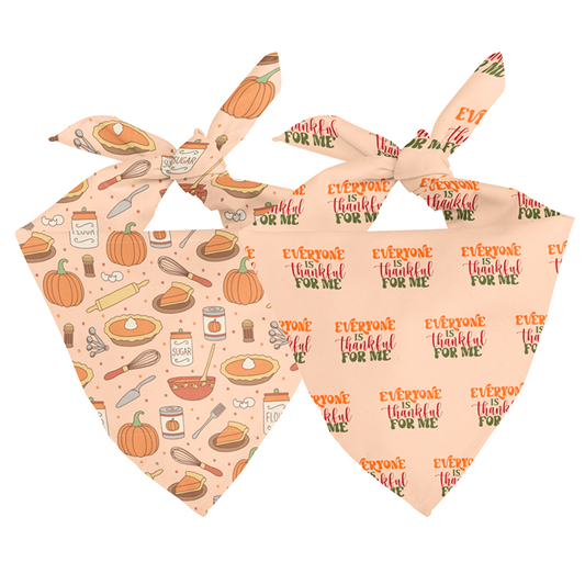 Everyone Is Thankful Thanksgiving Reversible Dog Bandana, both sides shown